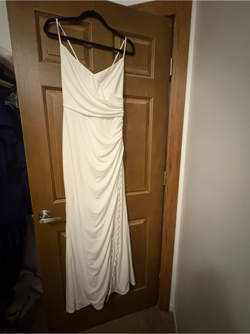 Elegant Cream Draped Spaghetti-Strap Women’s Dress